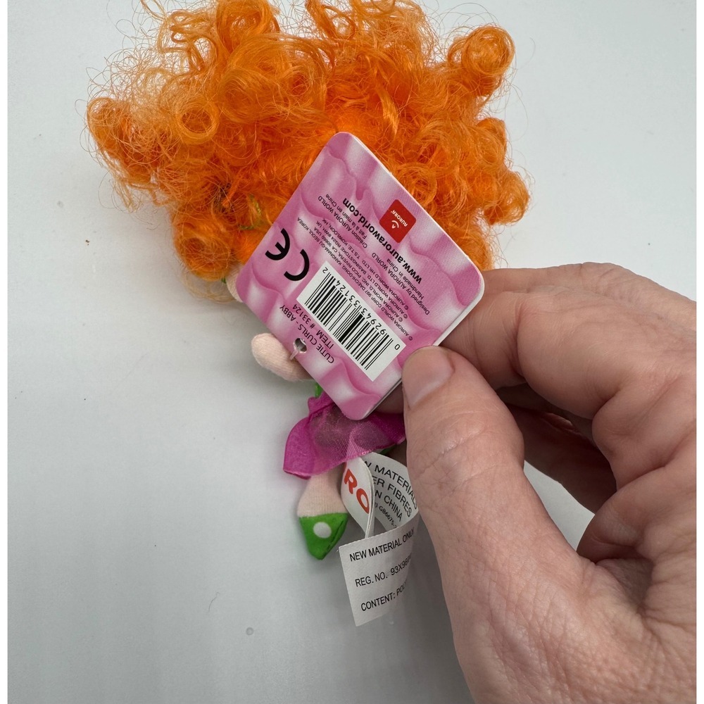 Aurora Cutie Curls Plush Doll Keychain Orange Curly Hair Green Dress - Picture 4 of 6